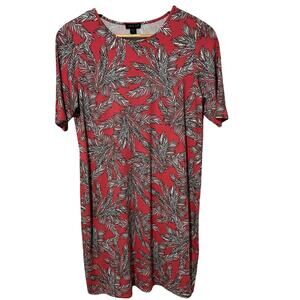 J Jill Wearever Collection Shift Dress Size S Pink Palm Tree Hawaiian Soft Knit